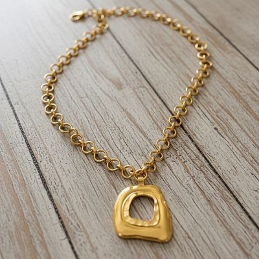 Chunky Gold Square Necklace for Women, 14K Gold Plated Vintage Boho Big Matte - Picture 11 of 11